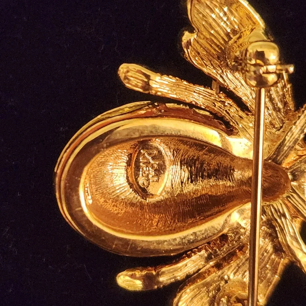 Joan Rivers Bee Brooch Rhinestone‎ Pearl Enamel Green Eye Statement Jewelry